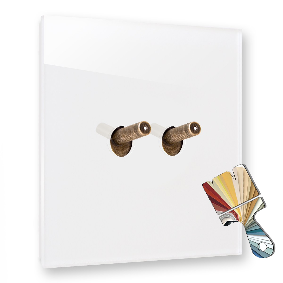 Light switch in Farrow Ball colour 2 toggles Bronze Antique illuminated. Glass-effect. YORK