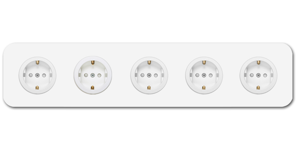 Rounded socket outlet metal white matt 5-gang. Cube Series