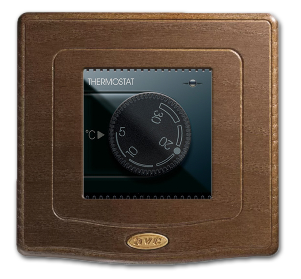 Retro thermostat with walnut wooden frame. AVE