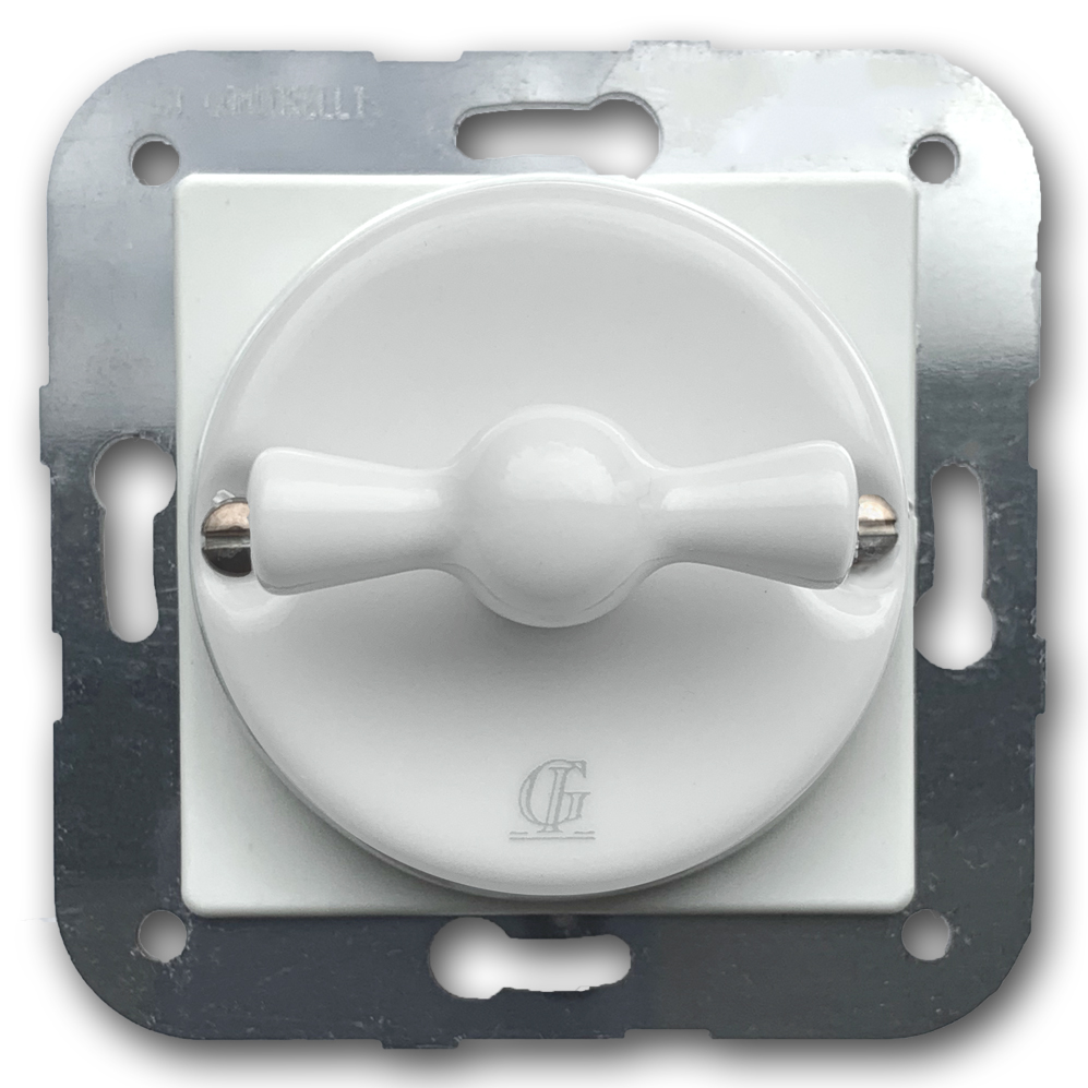 Porcelain rotary switch insert On/Off changeover switch. Porcelain white. Porcelain rotary switch insert On/Off changeover switch. Porcelain white.