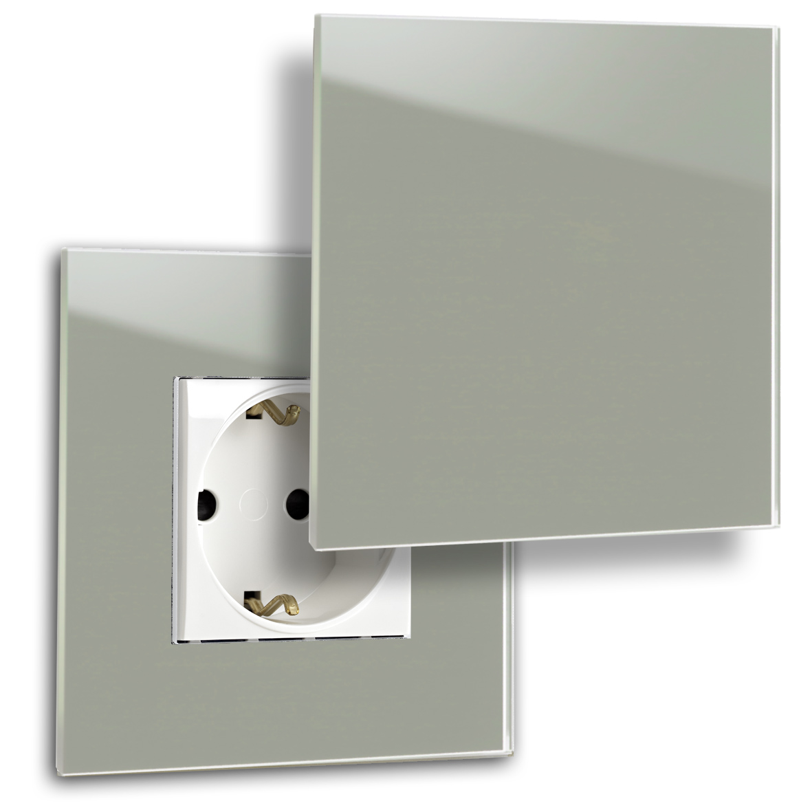 Inbouw stopcontact 1-voudig glasoptiek Farrow Ball pigeon 25 Groen