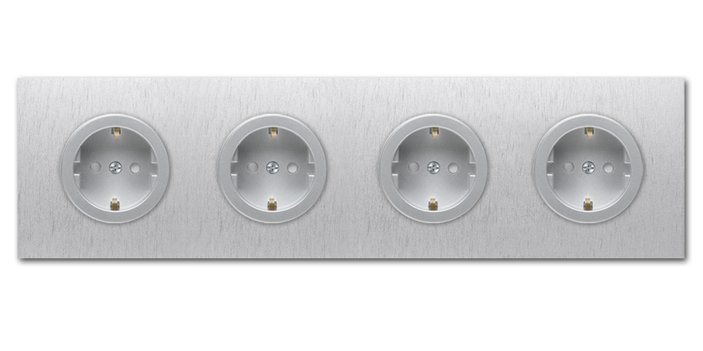 Socket metal aluminium silver 4 gang. Square Series