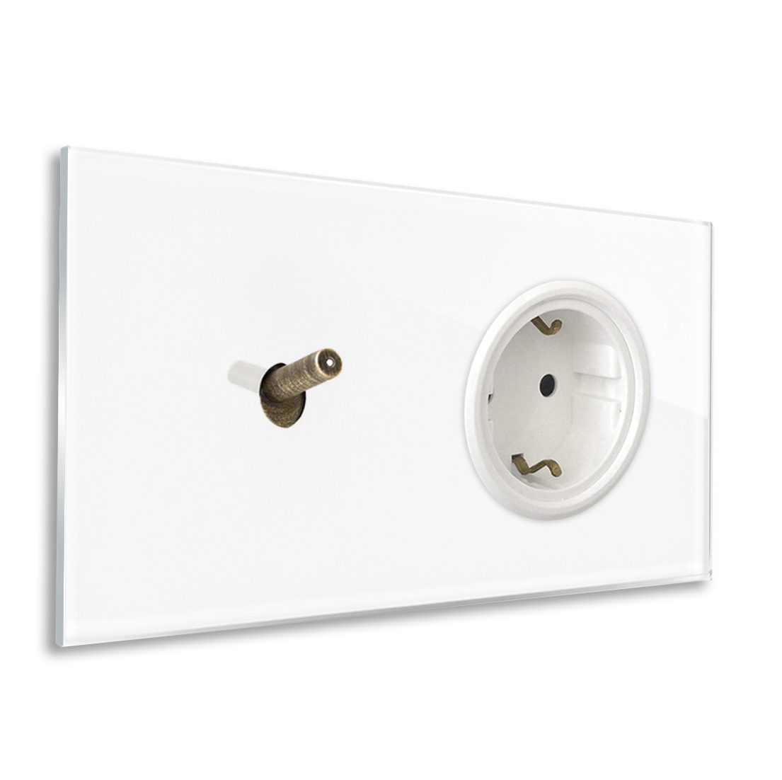 Light switch white 1-gang bronze toggle illuminated with 1 socket. Glass-effect modern horizontal. YORK
