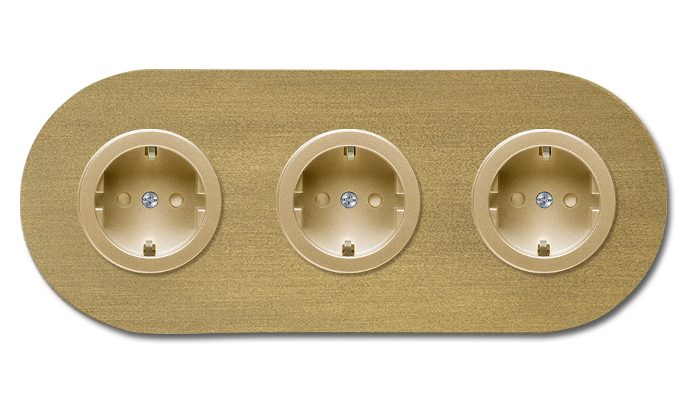 Round socket metal in old gold 3 gang. Round Series
