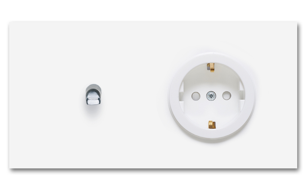 Toggle switch metal matte white chrome 1 gang + 1 socket horizontal 2 way. Square Series