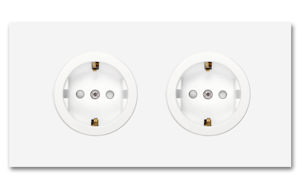 Socket metal matte white double 2 gang. Square Series
