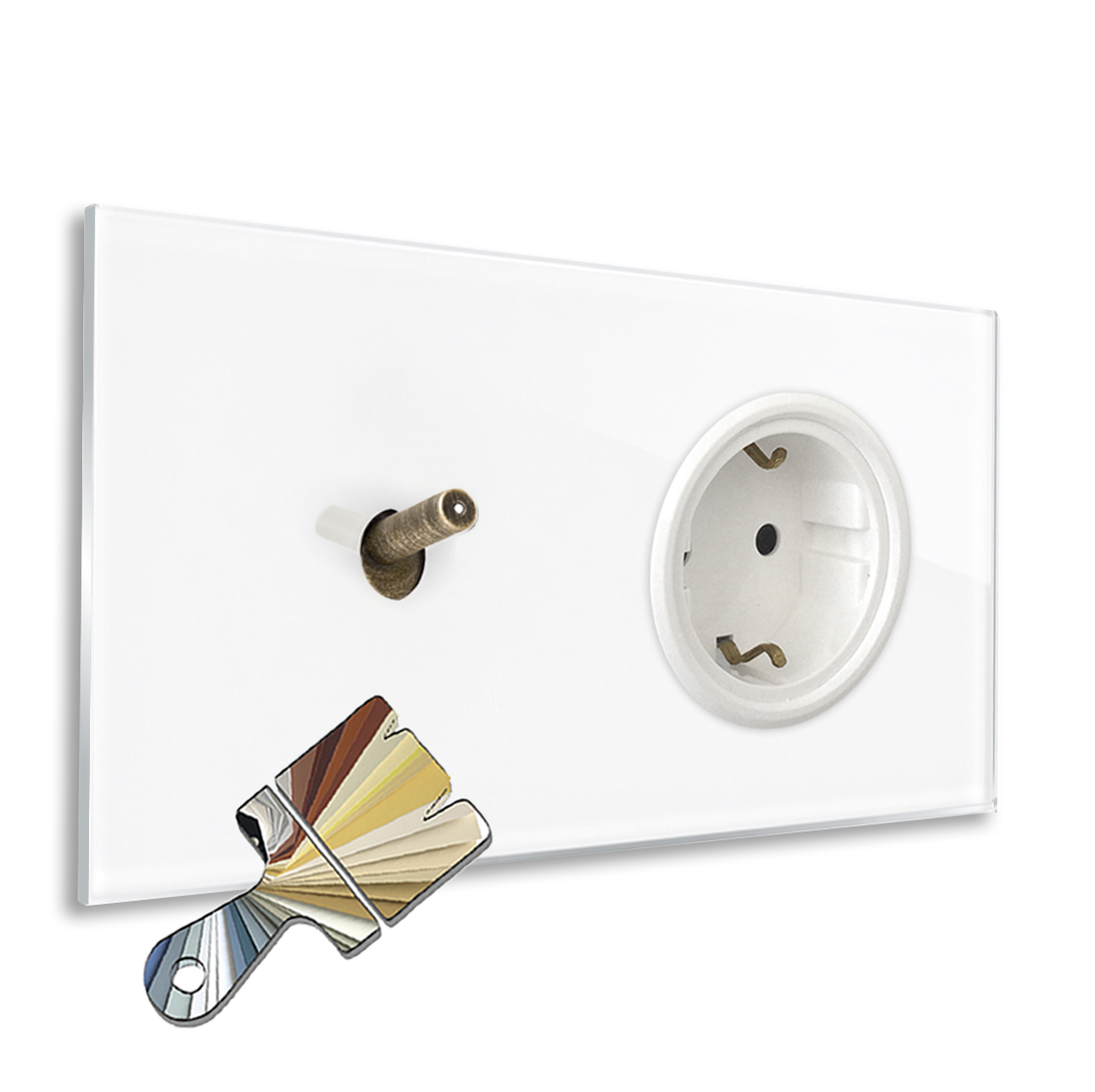 Lichtschakelaar in Farrow Ball-kleur 1 tuimelschakelaar Bronze Antique verlicht en 1 stopcontact. Glaslook. YORK