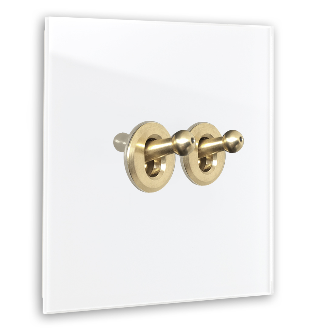 Interruttore Retro 2-Gang Aspetto Vetro Bianco Oro Interruttore a Levetta Interruttore Retro 2-Gang Aspetto Vetro Bianco Oro Interruttore a Levetta