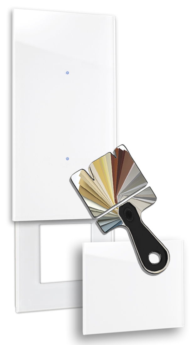 Cache-écran tactile NOVA - aspect verre 2 fois avec découpe et cache dans une couleur Farrow & Ball.