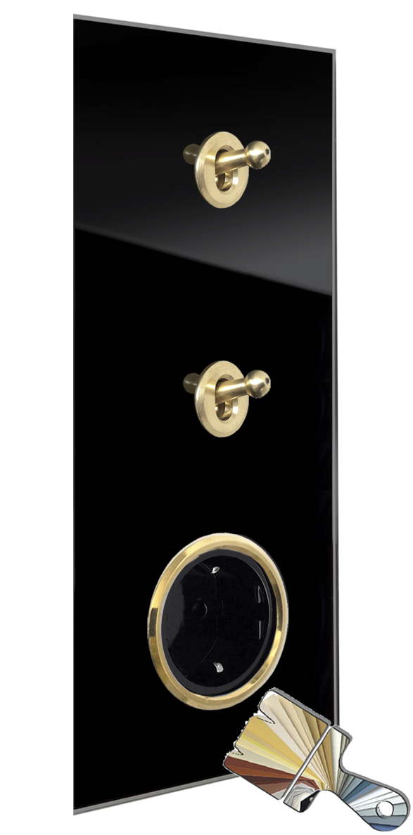 2 interruttori retrò, 1 presa nera. Farrow Ball. oro 2 interruttori retrò, 1 presa nera. Farrow Ball. oro