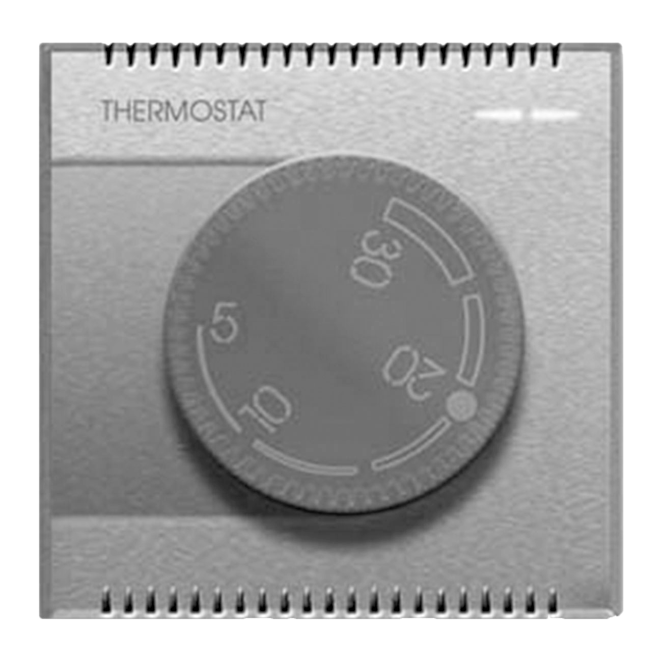 Draaiknop THERMOSTAT. Glanzend zilveren kleur.
