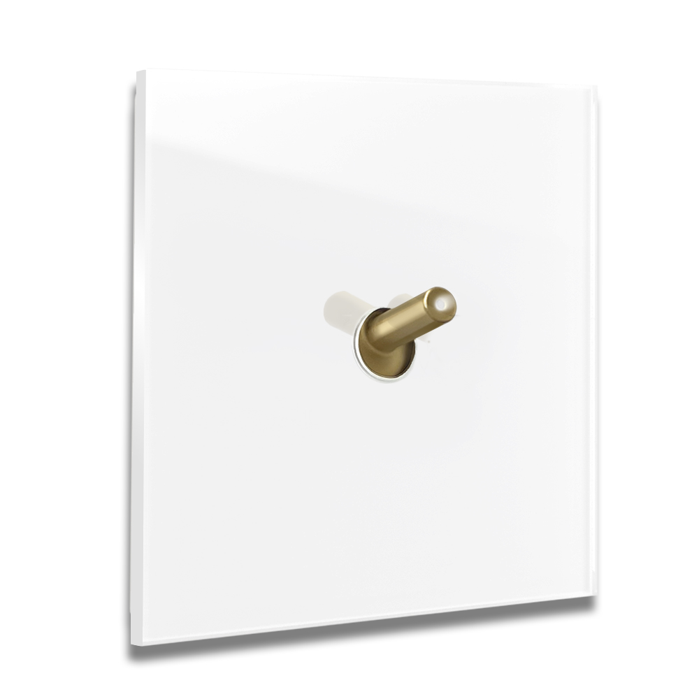 Interrupteur eclaire optique verre blanc 1 voie levier or laiton. YORK