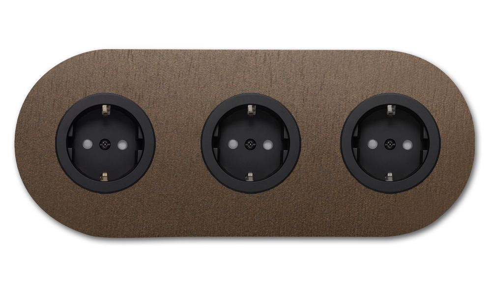 Socket metal brown 3-gang. Round Series