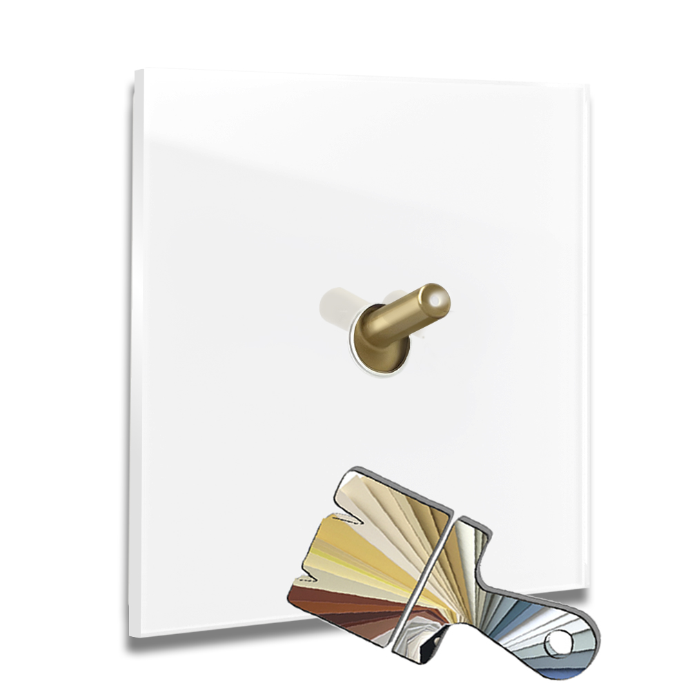 ROHDE+ROHDE YORK illuminated light switch, 1 brass toggle, glass-effect, vertical. Made with Farrow Ball colour.