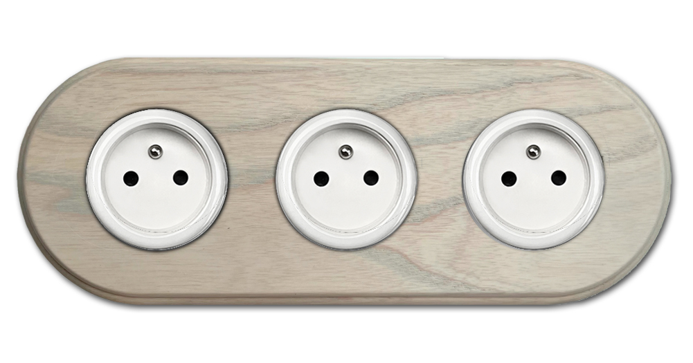 Socket outlet porcelain wood dove grey light 3-way