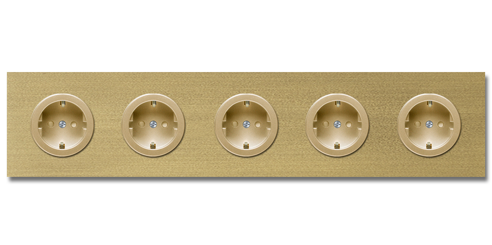 Socket metal in old gold 5 gang. Square Series