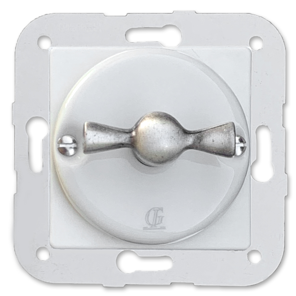 Porcelain switch insert with silver rotary switch. On/off switch ...