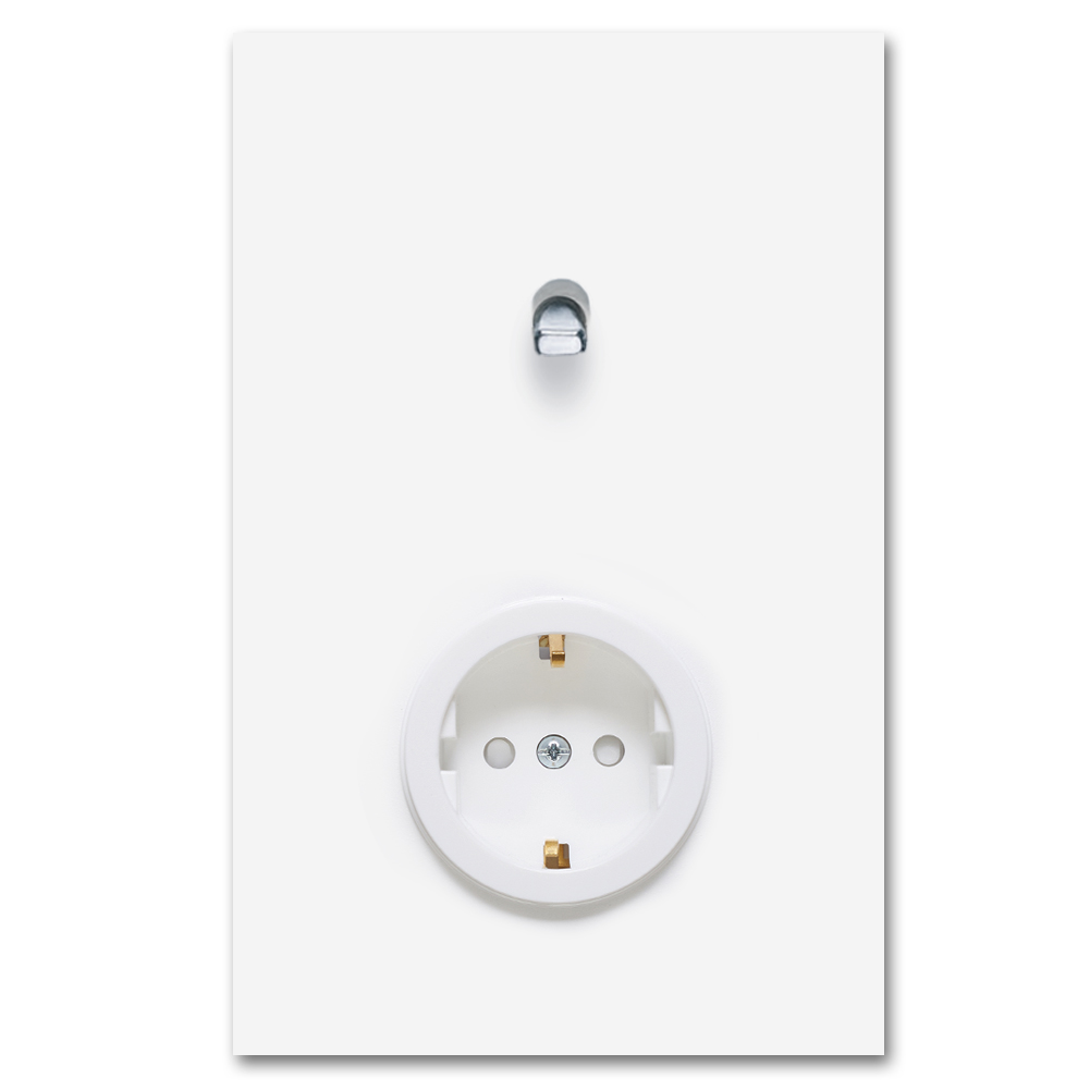 Toggle switch metal matte white chrome 1 gang + 1 socket 2 way. Square Series