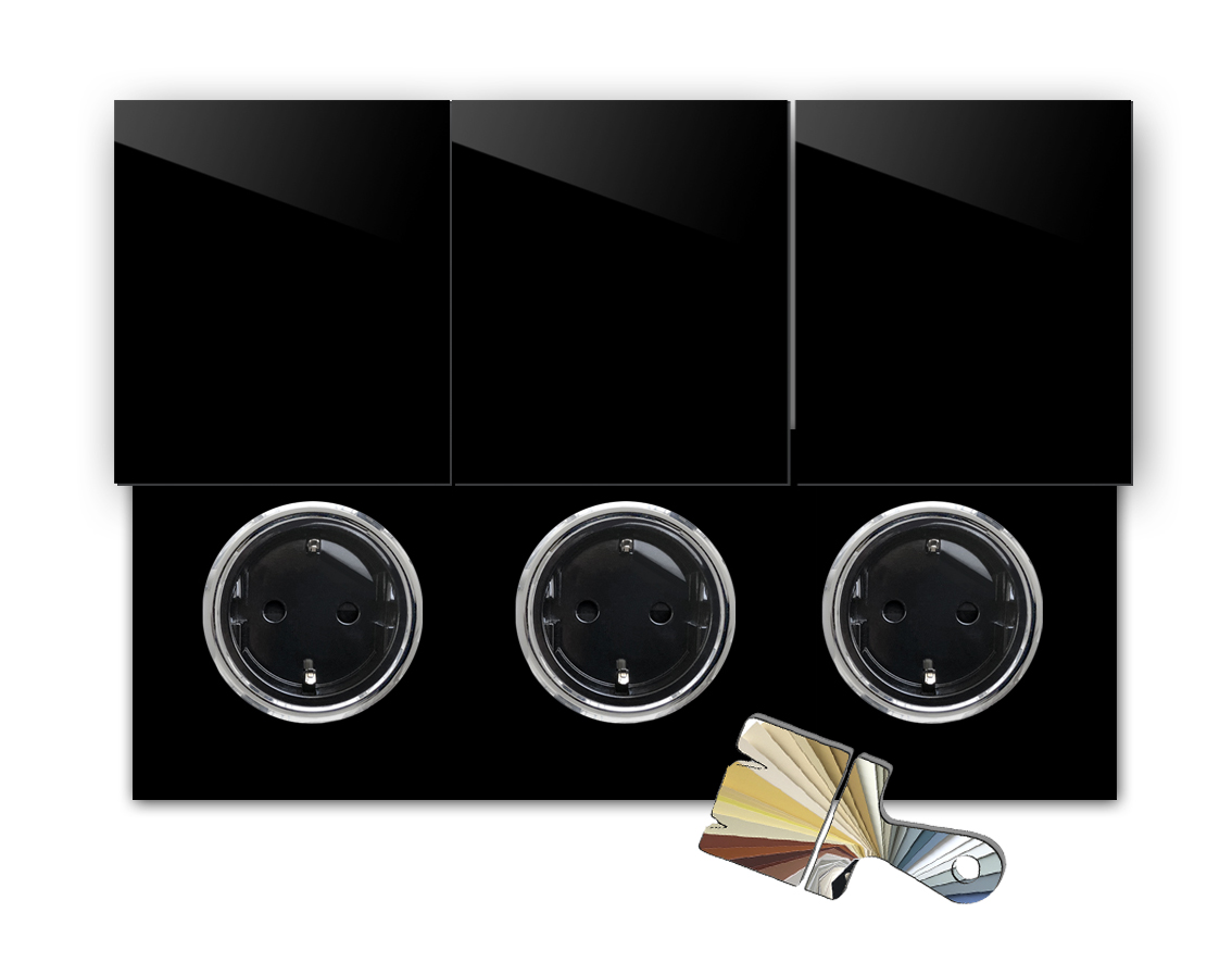 Socket Farrow Ball colour glass look with cover chrome 3-gang