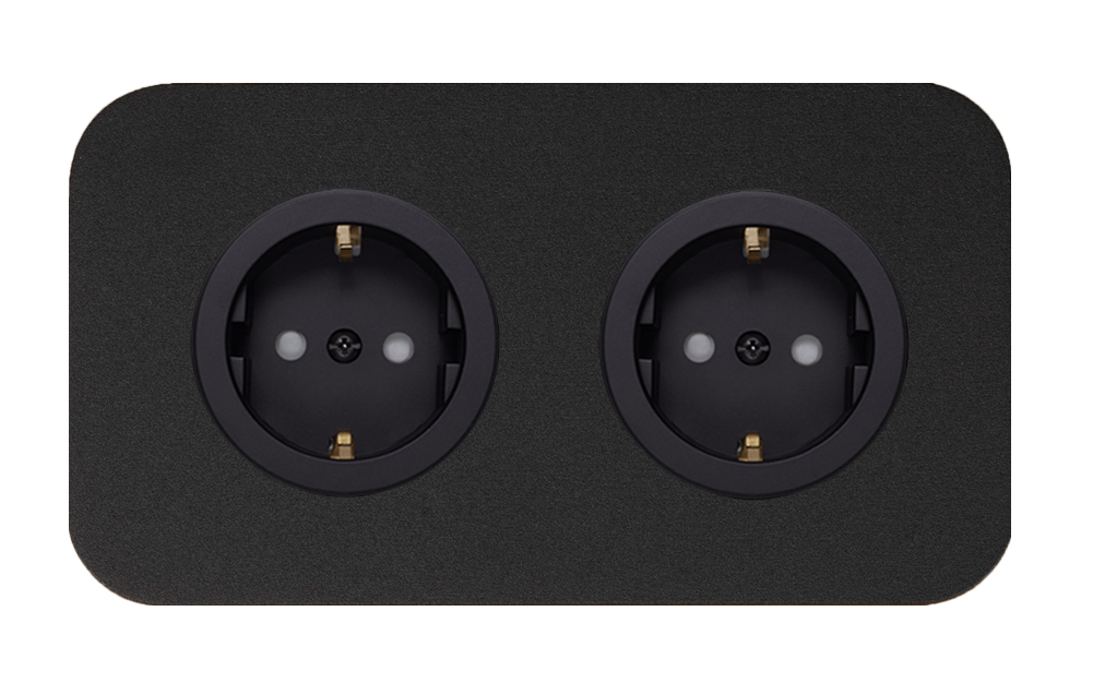 Rounded socket outlet metal black matt 2-gang. Cube Series