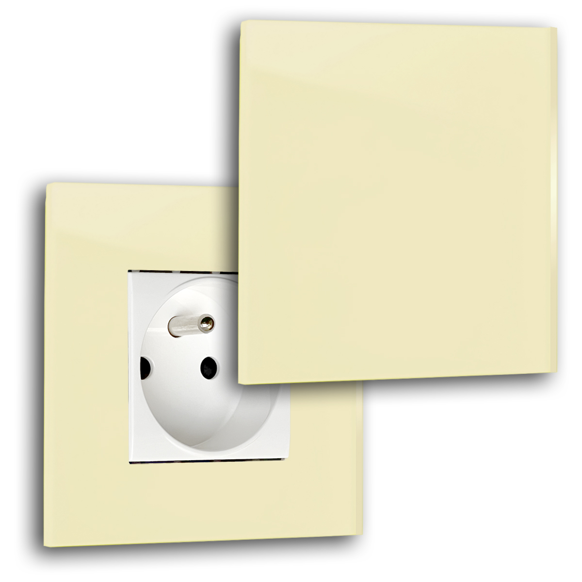 Prise avec couvercle 1fois aspect verre en couleur Farrow Ball 68 dorset cream Type E French Standard