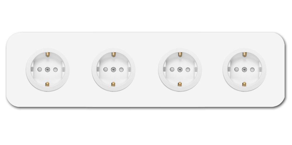 Rounded socket outlet metal white matt 4-gang. Cube Series