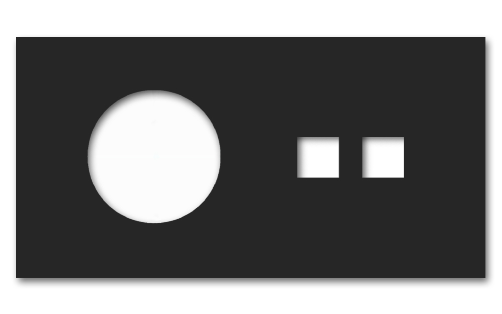 Black metal frame, 1 socket cutout, 2 accessory cutouts, and keystone holder. Square series