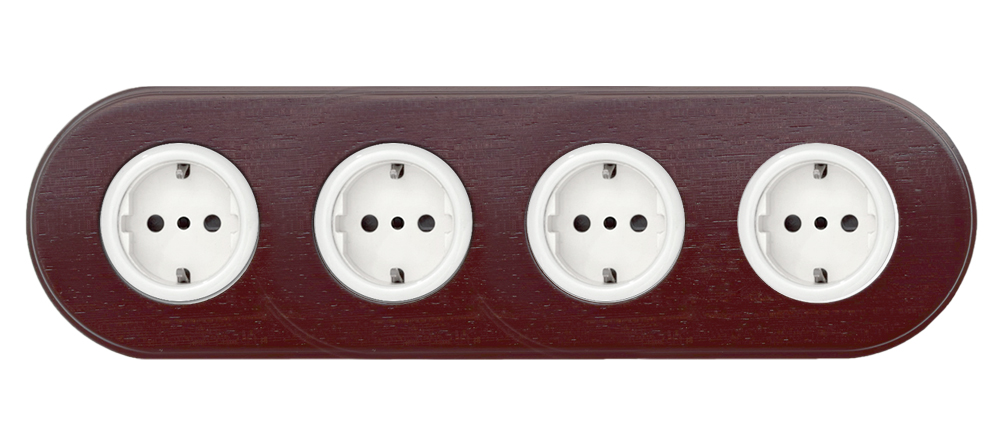 Porcelain wall socket walnut wood 4-way
