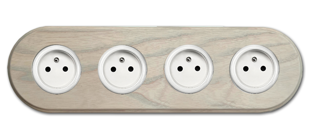 Prise porcelaine bois gris pigeon clair quadruple