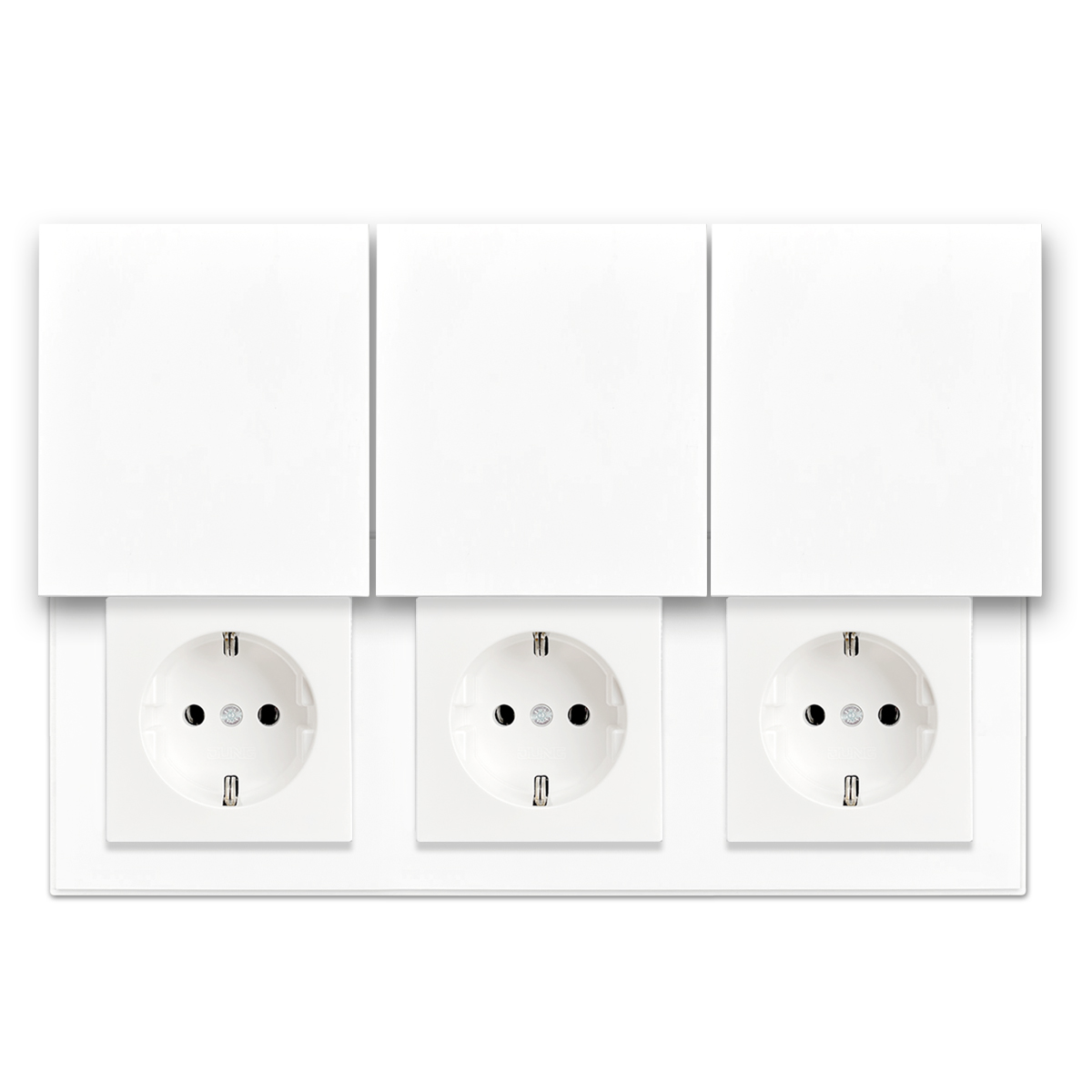 Complete bundle: 3-fold, INVISIBLE socket outlet. Colour alpine white. 
