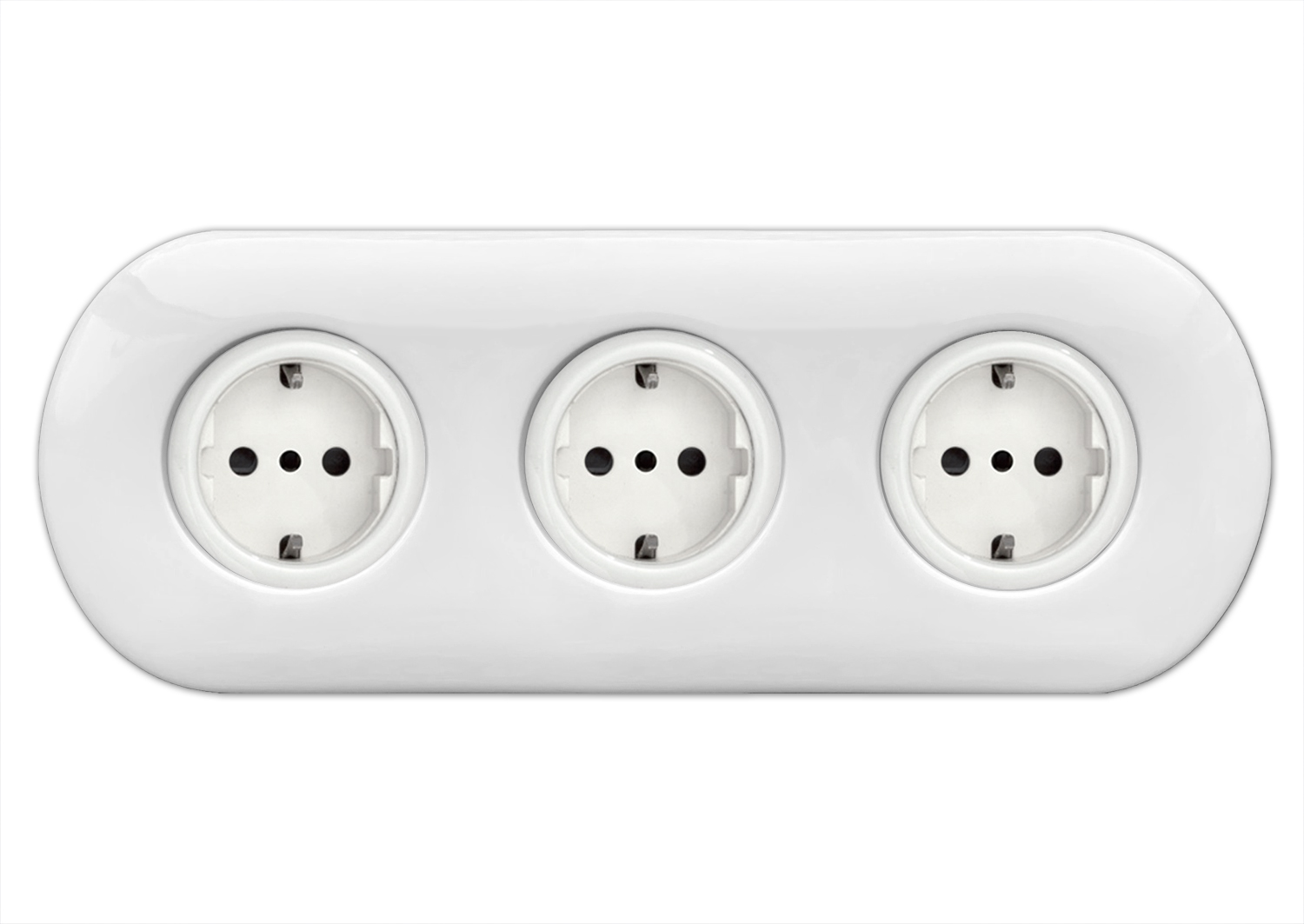 Porcelain wall socket outlet 3-gang white