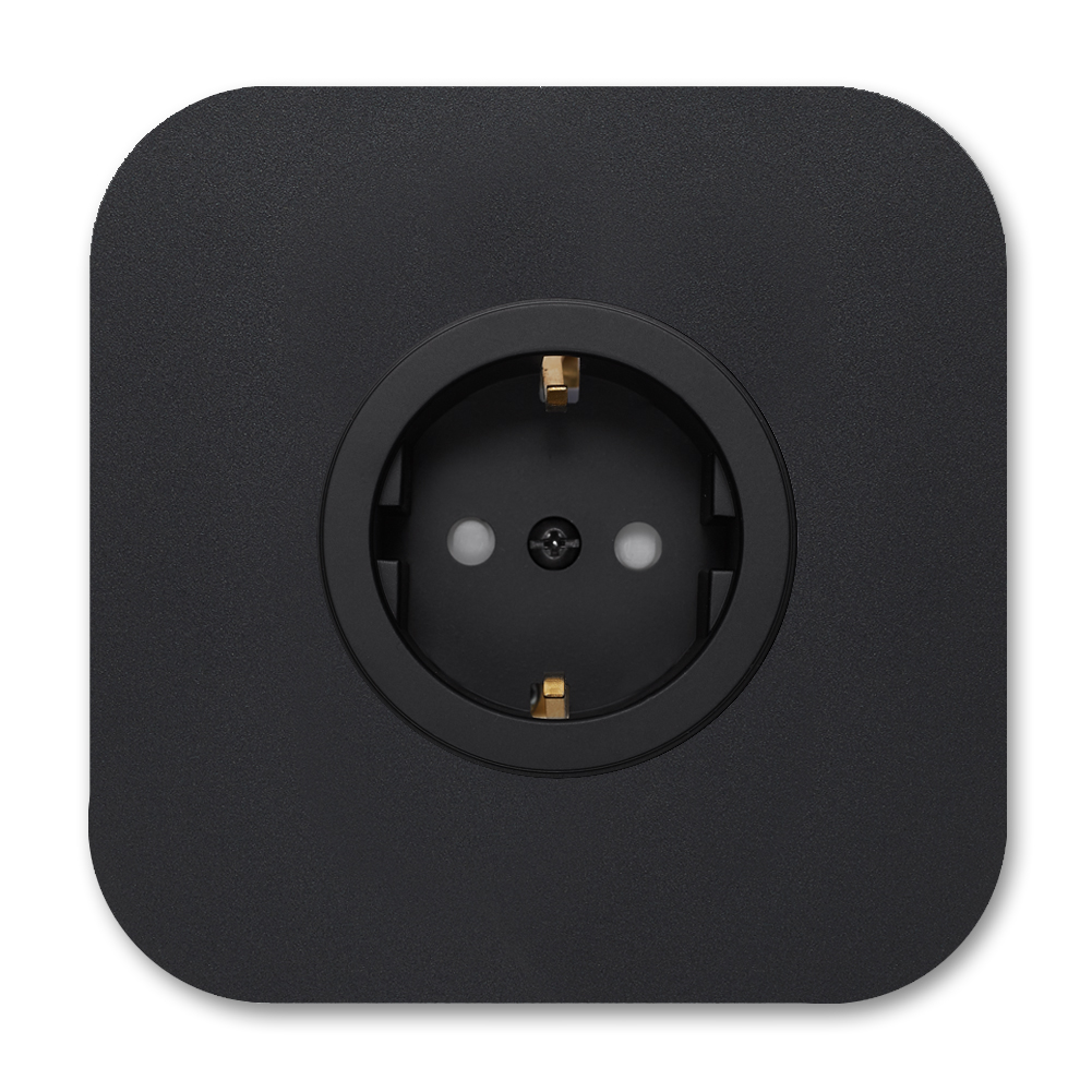 Rounded socket outlet metal black matt 1-gang. Cube Series