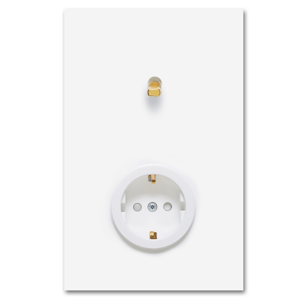 Toggle switch metal matte white gold 1 gang + 1 Socket 2 way. Square Series