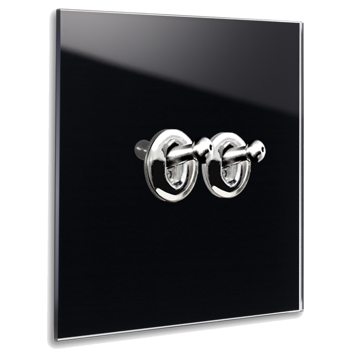 Retro Light Switch 2-Gang Glass Look Black Silver Toggle Switch Retro Light Switch 2-Gang Glass Look Black Silver Toggle Switch