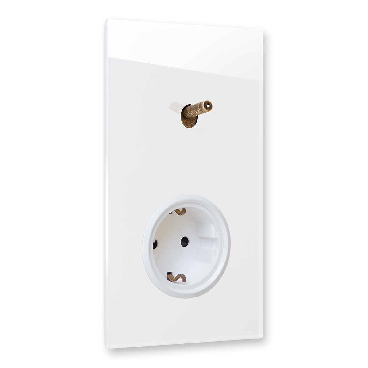 Light switch white 1-gang bronze toggle illuminated with 1 socket. Glass-effect modern vertical. YORK