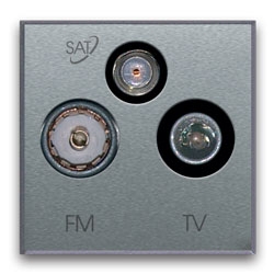 Prise de raccordement SAT/câble/FM (triple). Prise individuelle, pas de prise de passage. Argent brillant.