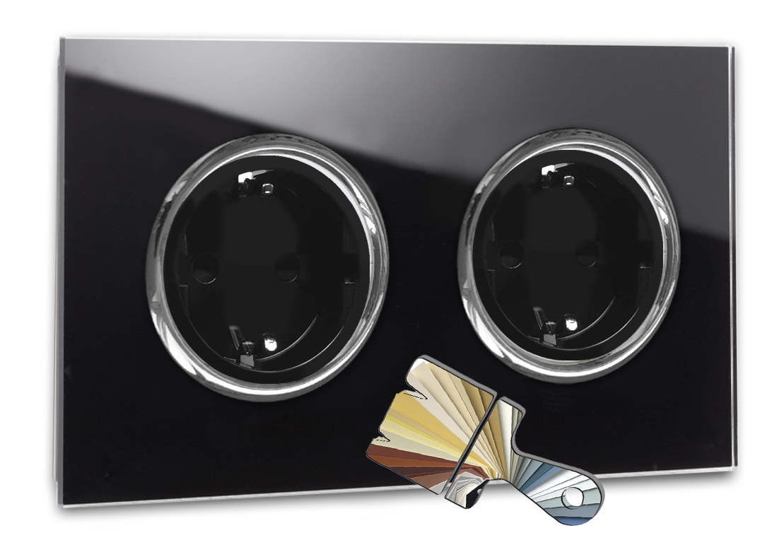 Socket Farrow Ball colour glass-look set chrome 2-gang