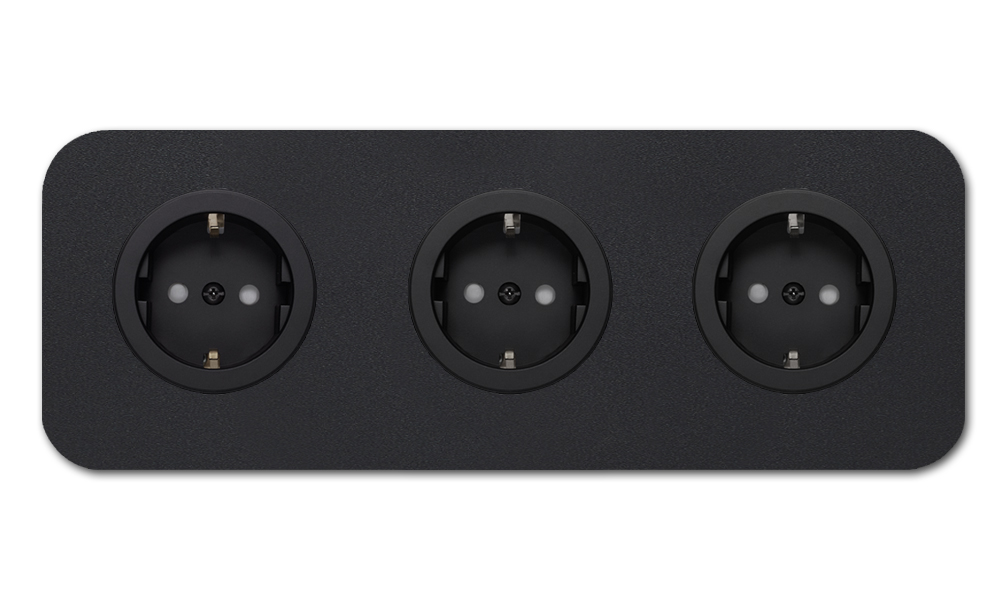 Rounded socket outlet metal black matt 3-gang. Cube Series