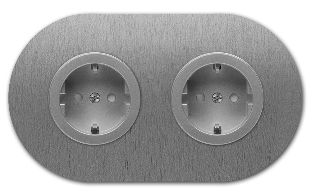 Round metal socket outlet titanium 2-gang. Round Series