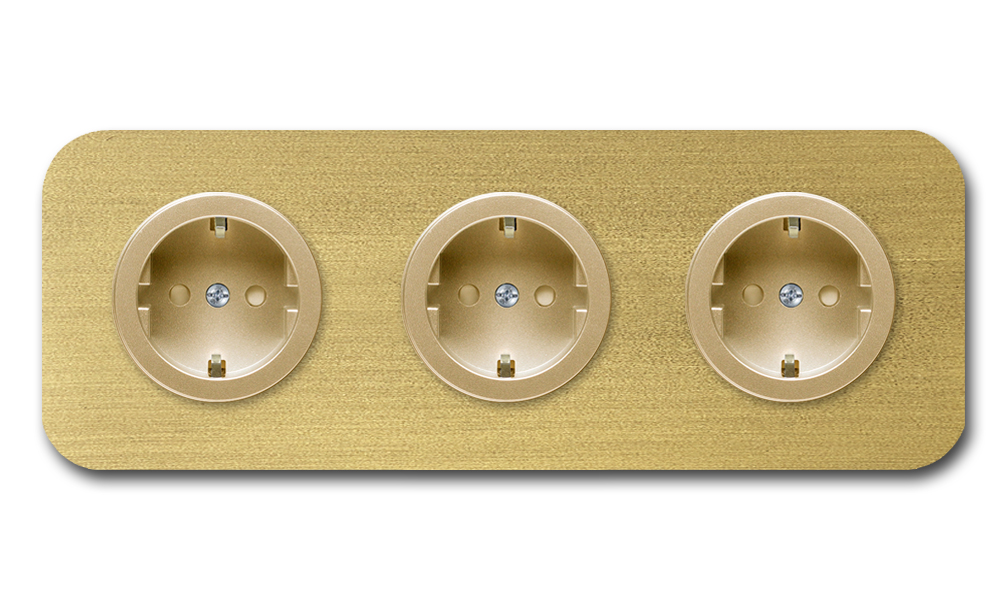 Socket metal antique in old gold 3-gang. Cube Series