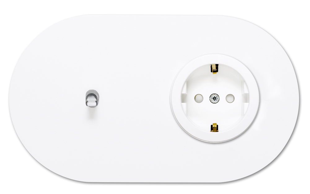Toggle switch metal matte white chrome 1 gang + 1 socket horizontal 2 way. Round Series